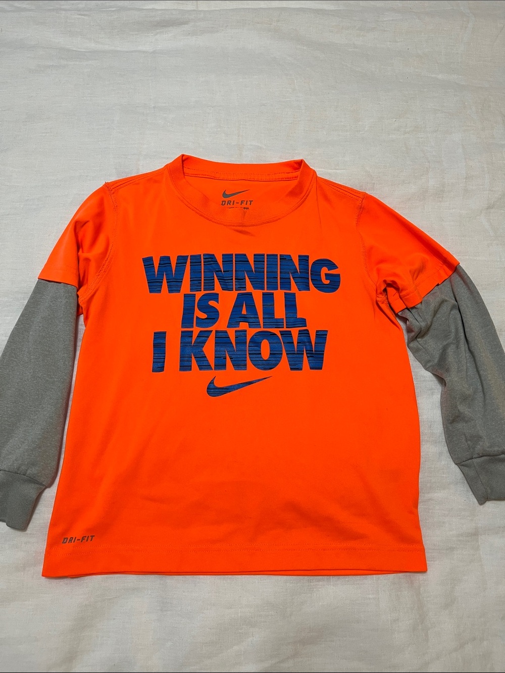 Nike Orange Long-Sleeve Layered-Look Tee with Gray Sleeves